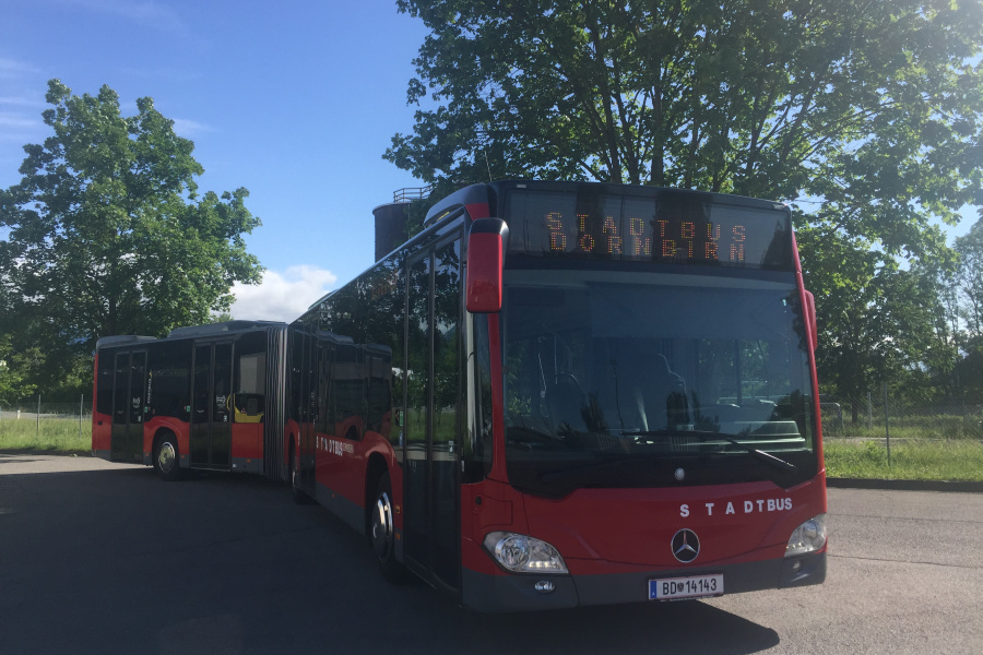 Stadtbus Dornbirn auf einem Parkplatz
