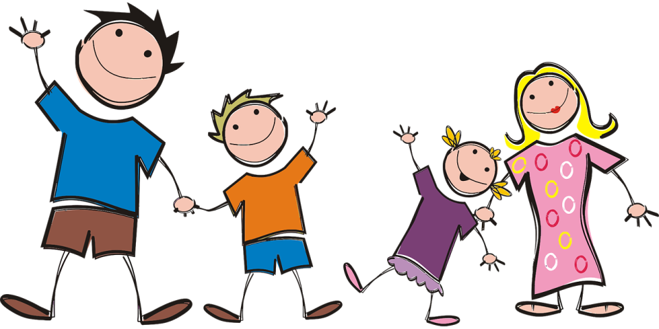 lustige Comic Figuren - Mama, Papa, Sohn und Tochter