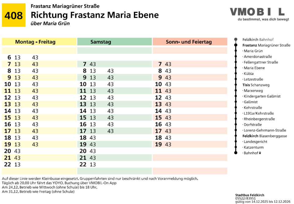 Fahrplan Maria Grünerstraße Linie 408