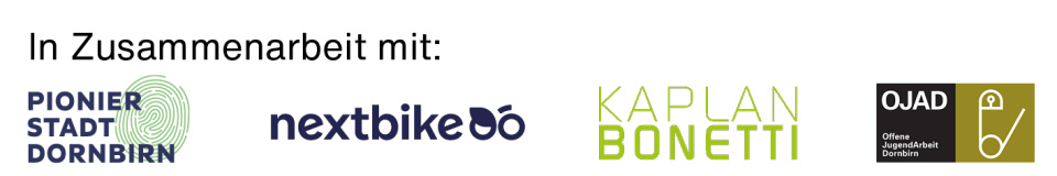 Logos von Pionierstadt Dornbirn, nextbike, Kaplan Bonetti und OJAD